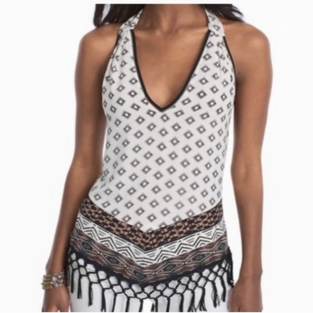 NWT White House Black Market fringe hem halter